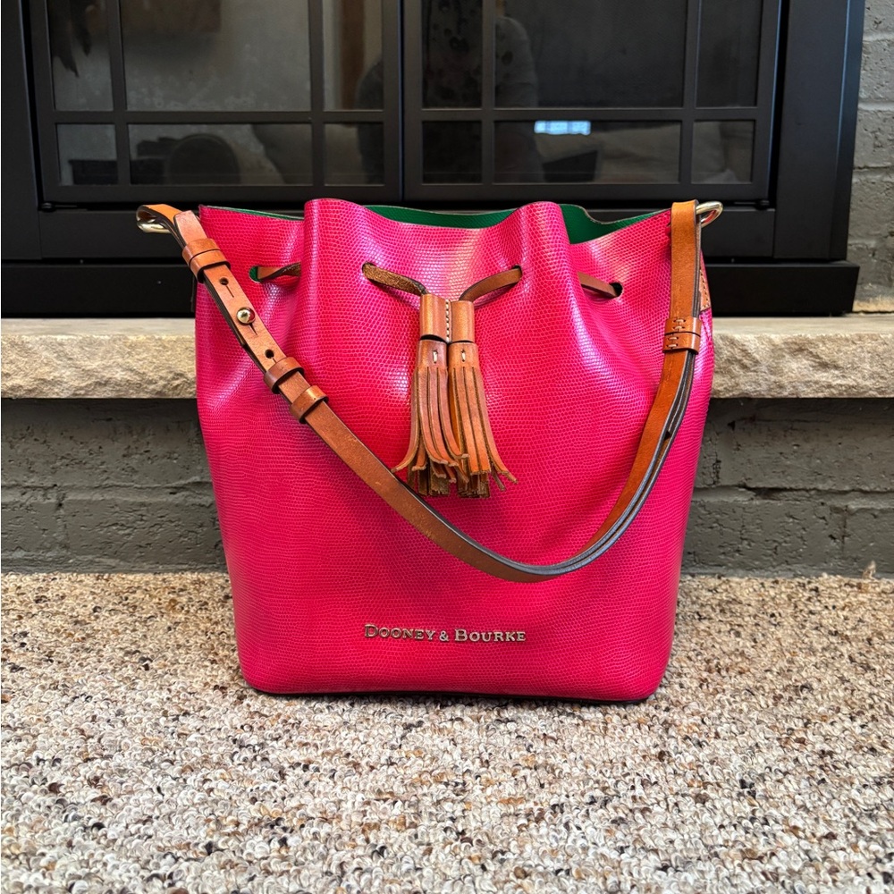 Dooney & Bourke Pink and Brown Shoulder Bag with Leather Straps